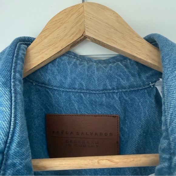 FREDA SALVADOR X DEREK LAM 10 CROSBY STUDDED DENIM TRENCH COAT Blue Medium - Picture 8 of 12